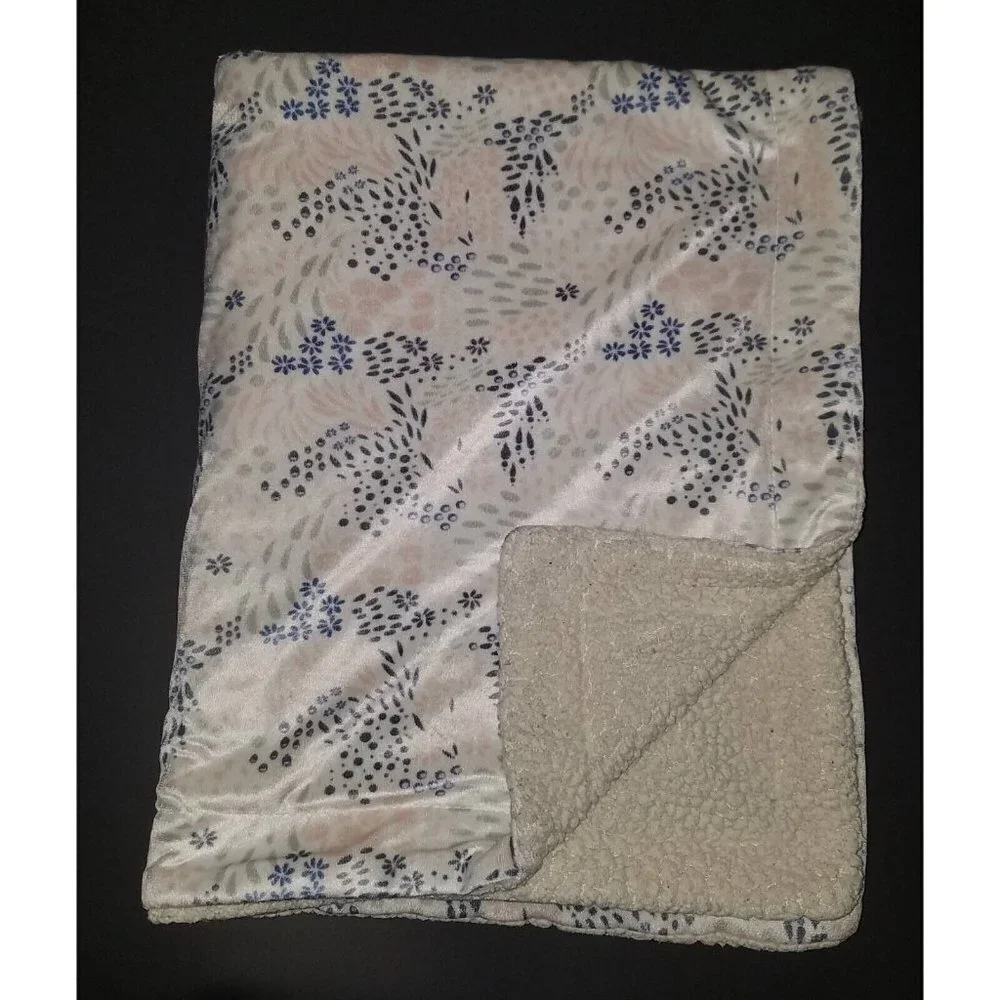 Nicole Miller New York Baby Blanket Lovey Fleece White Blue Gray Pink Floral